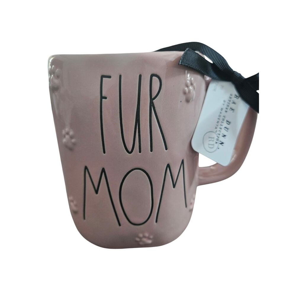 Rae Dunn Fur Mama Mug Dog Cat Pink 3D Paw Prints NWT Dishwasher Microwave Safe